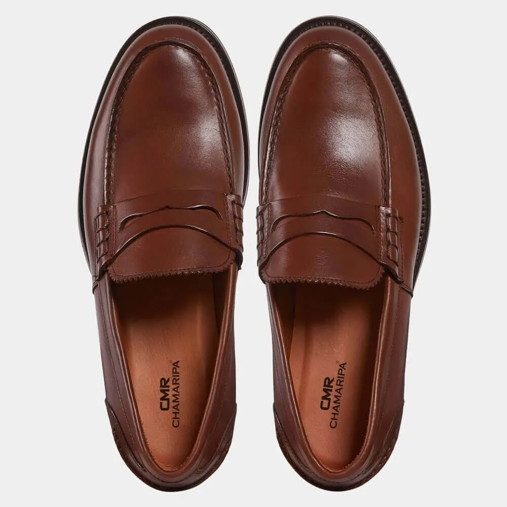 6 CM / 2.36 Inches (No Shoe Last) - CMR CHAMARIPA Height Increasing Loafers - Casual Elevator Shoes - Boutique Custom-Made Brown Leather Loafers