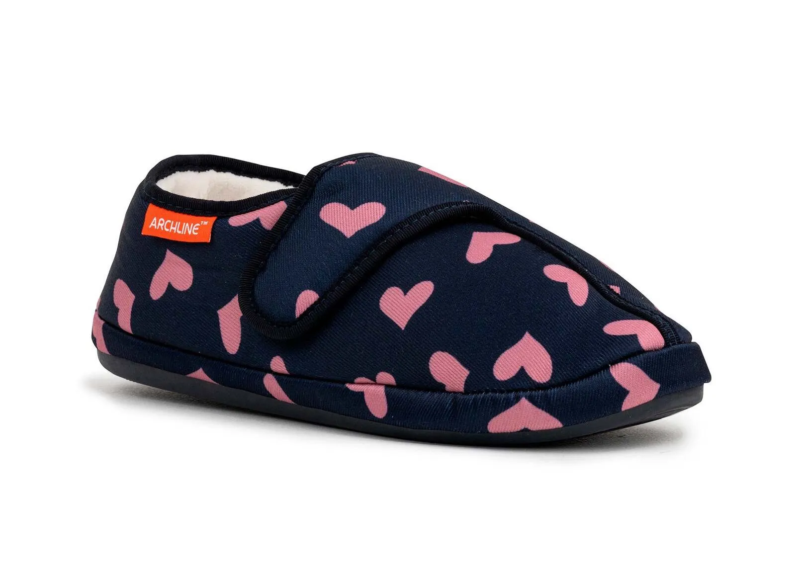 ARCHLINE Orthotic Plus Slippers Closed Scuffs Pain Relief Moccasins - Navy Hearts - EU 37