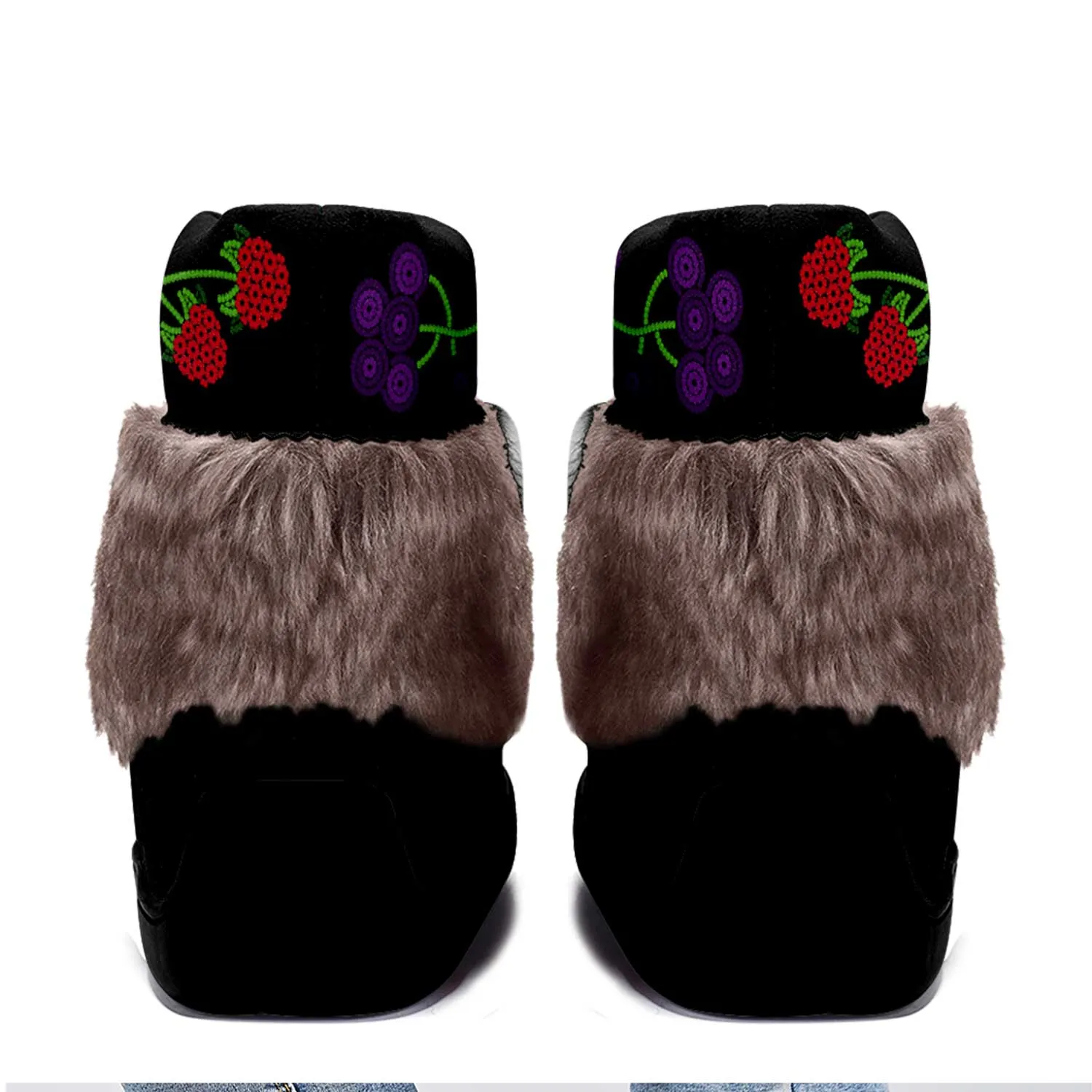 Birch Berries Black Leather MocLux Short Style with Fur