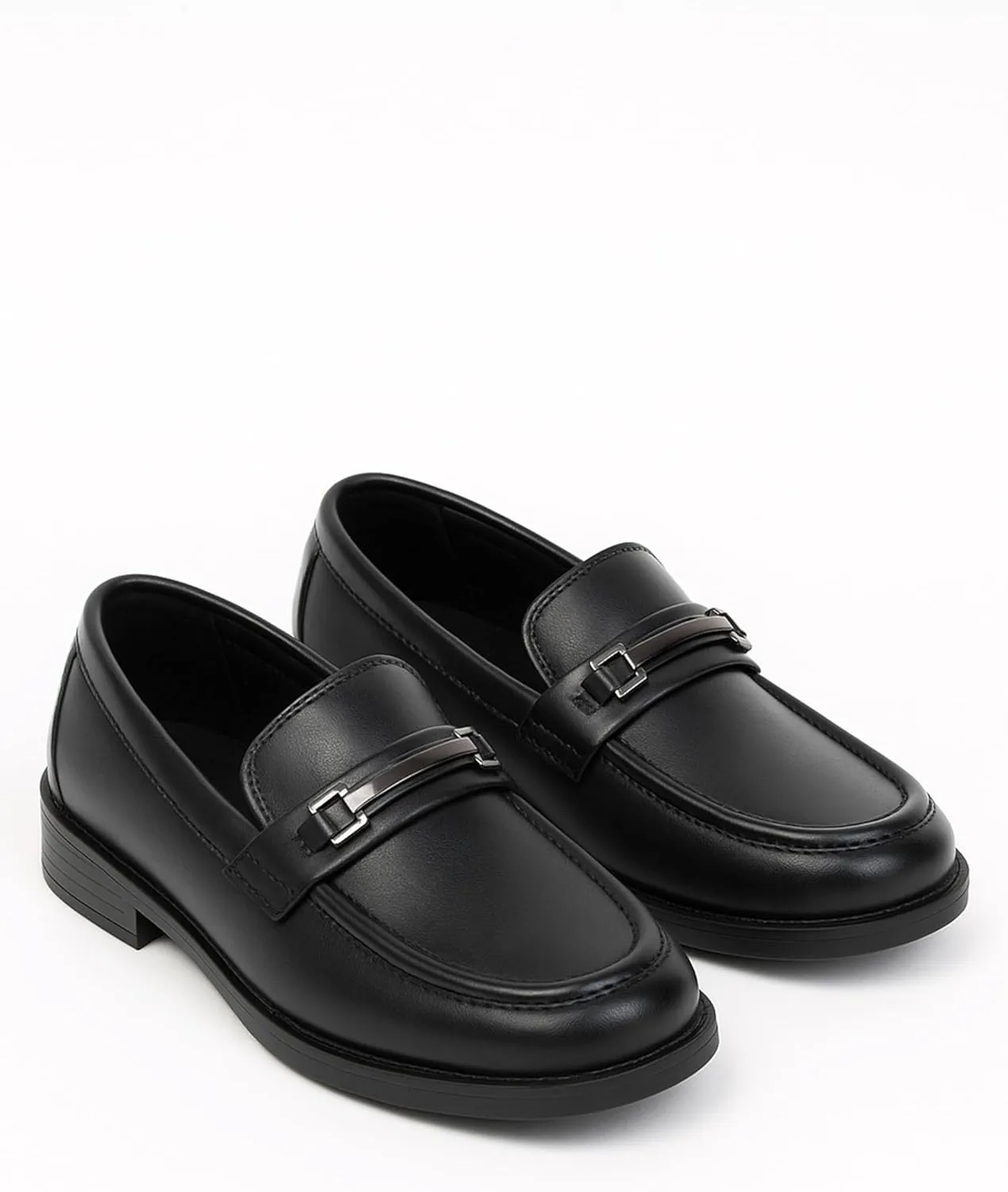 Boys?? Slip On Loafer Shoes, Black Formal Smart Casual Metal Bar Loafers