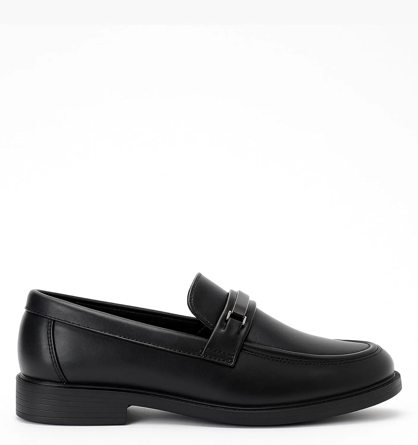 Boys?? Slip On Loafer Shoes, Black Formal Smart Casual Metal Bar Loafers
