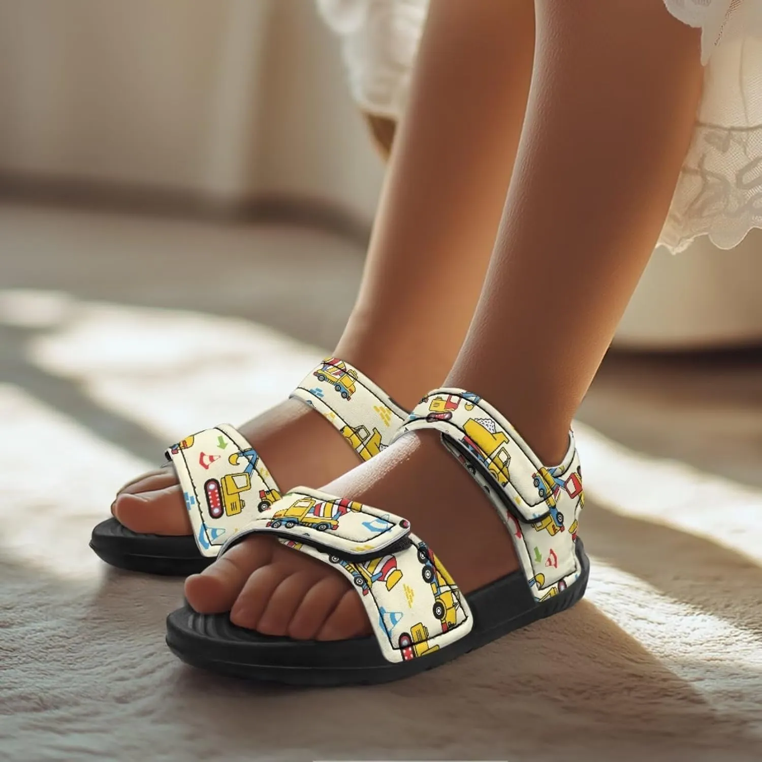 Boys Tractor Print Sandals Adjustable Sport Outdoor Athletic Sandals for Summer Lightweight Beach Water Shoes Toddler/Little Kid/Big Kid