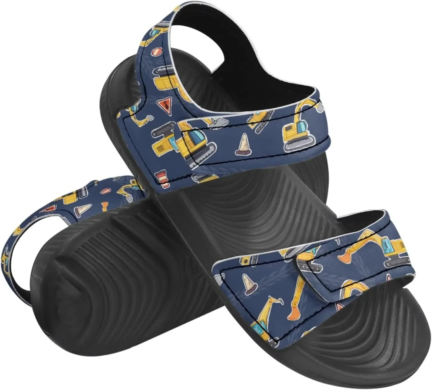 Boys Tractor Print Sandals Adjustable Sport Outdoor Athletic Sandals for Summer Lightweight Beach Water Shoes Toddler/Little Kid/Big Kid