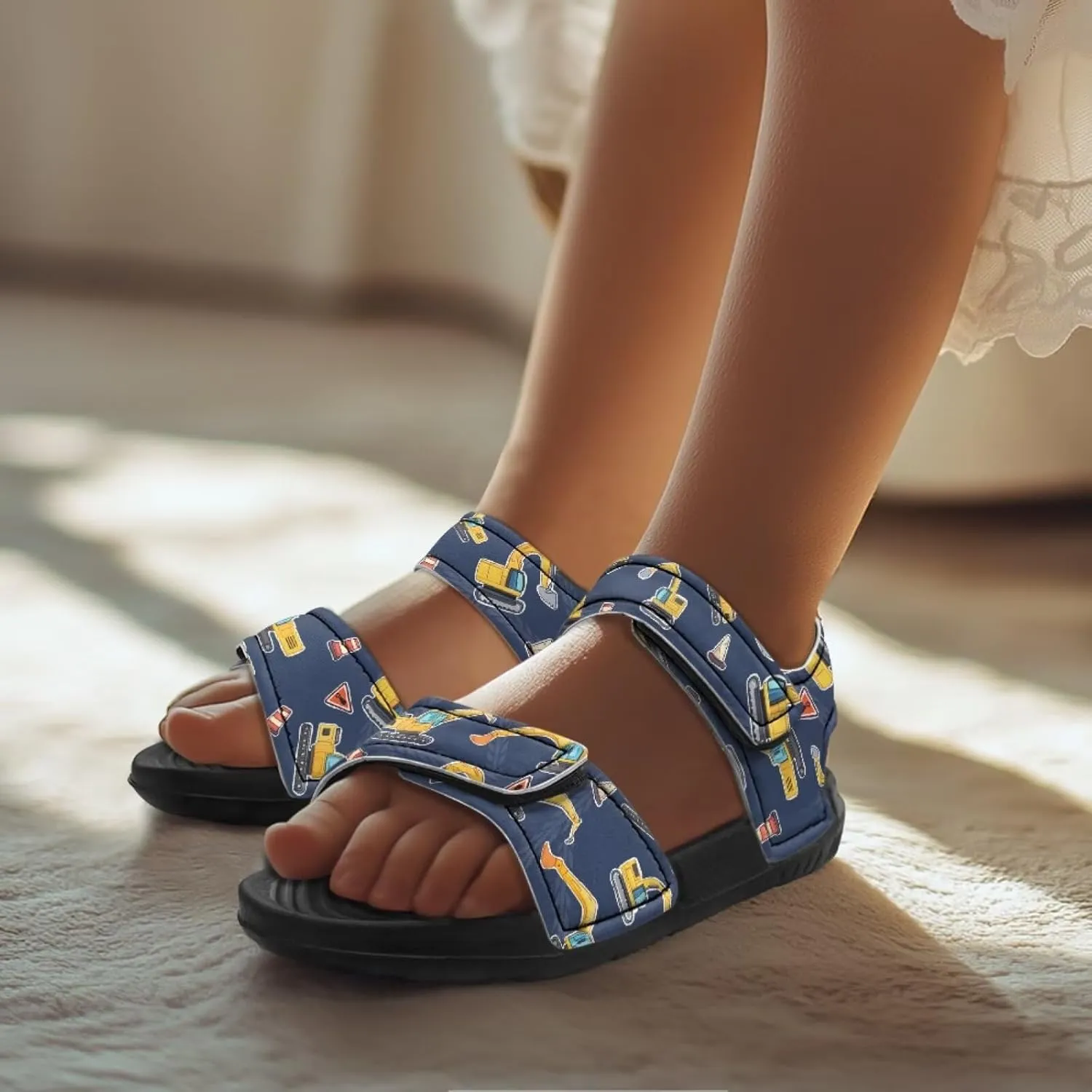 Boys Tractor Print Sandals Adjustable Sport Outdoor Athletic Sandals for Summer Lightweight Beach Water Shoes Toddler/Little Kid/Big Kid