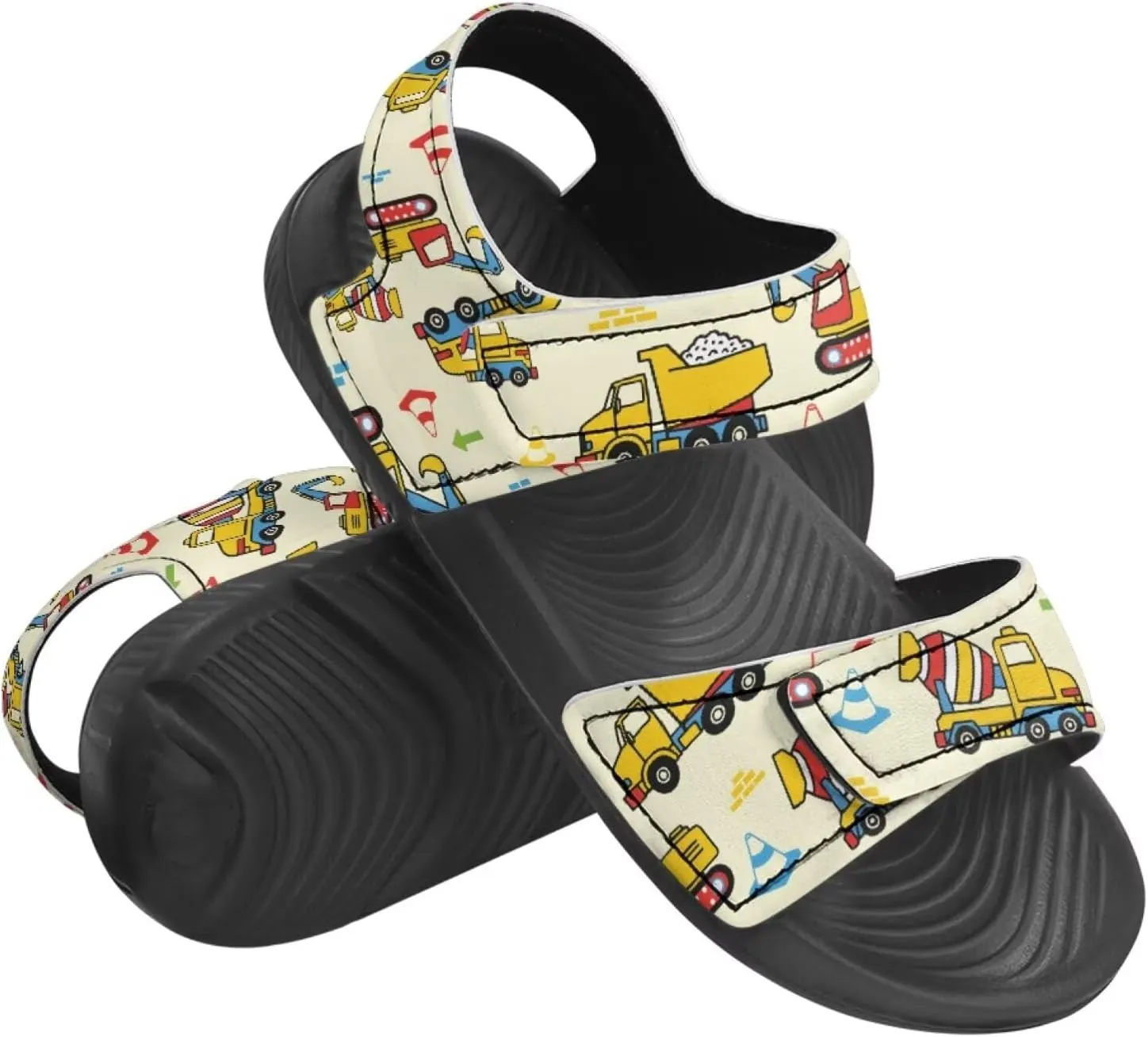 Boys Tractor Print Sandals Adjustable Sport Outdoor Athletic Sandals for Summer Lightweight Beach Water Shoes Toddler/Little Kid/Big Kid