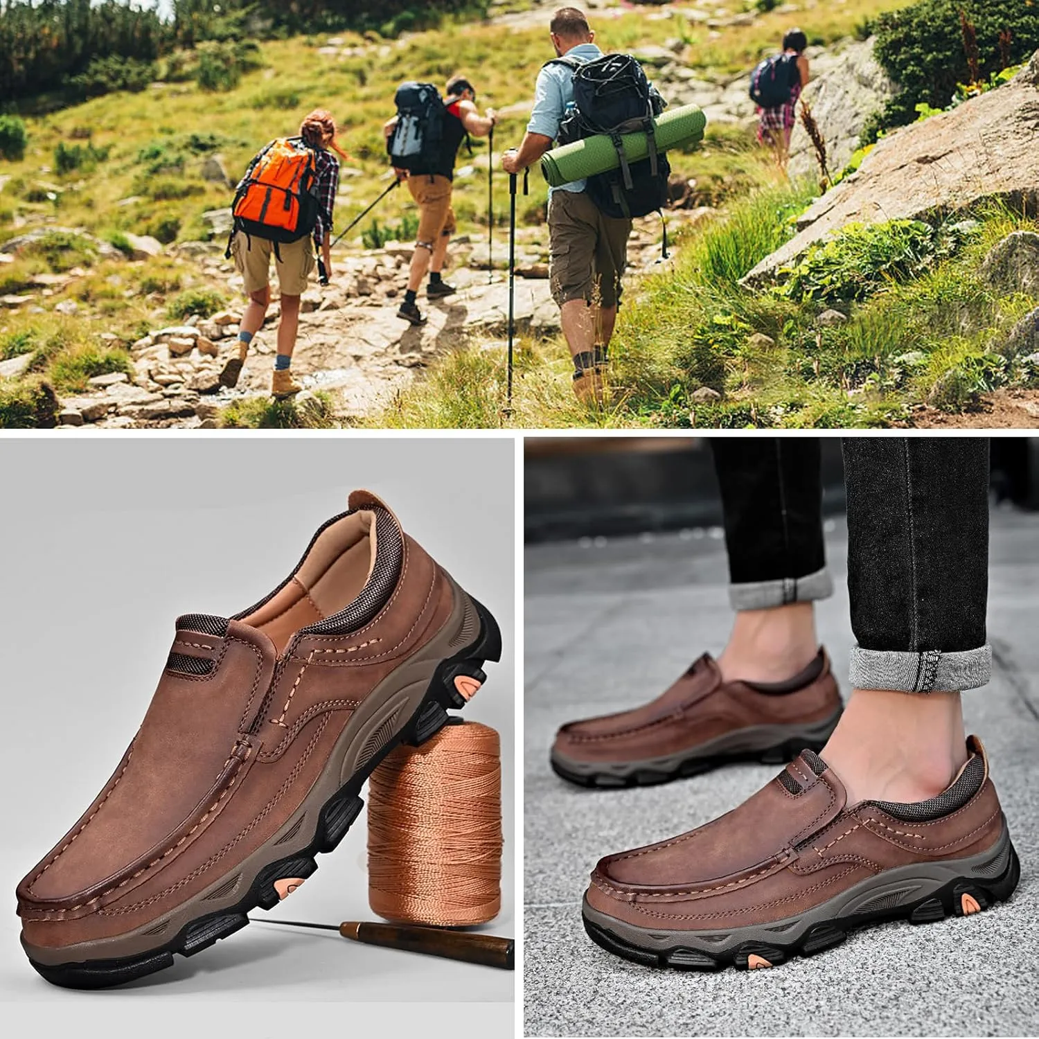 bumuam Men's Comfortable Waterproof Orthopedic Walking Shoes, Slip on Shoes for Men Work Loafers, Outdoor Non-Slip Sneakers, for Travel, Camping, Running