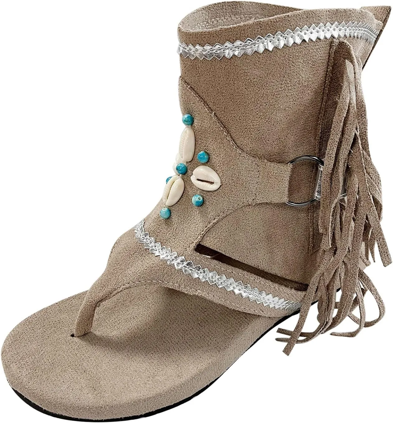 Cathalem Platform Sandals for Women, Bohemian Tassel Fringe Casual Shoes Flat Clip Toe Ankle Boots Beach Sandals Open Toe Sandals