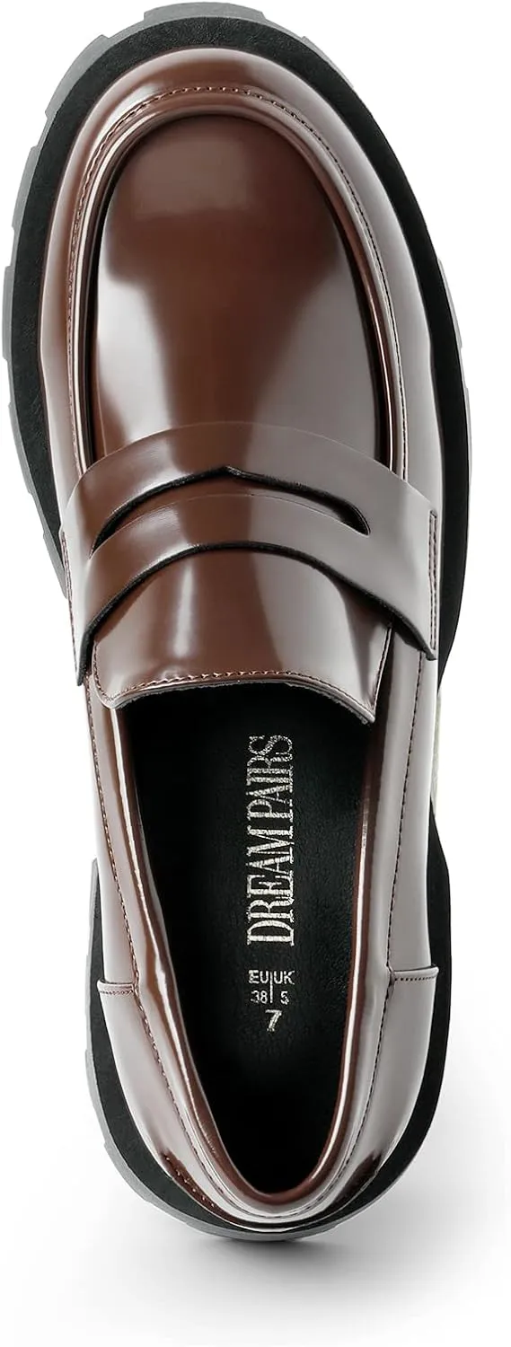 DREAM PAIRS Womens Loafers, Lug Sole Slip On Platform Chunky Penny Loafers for Women Dressy and Work, Business Casual Shoes for Women