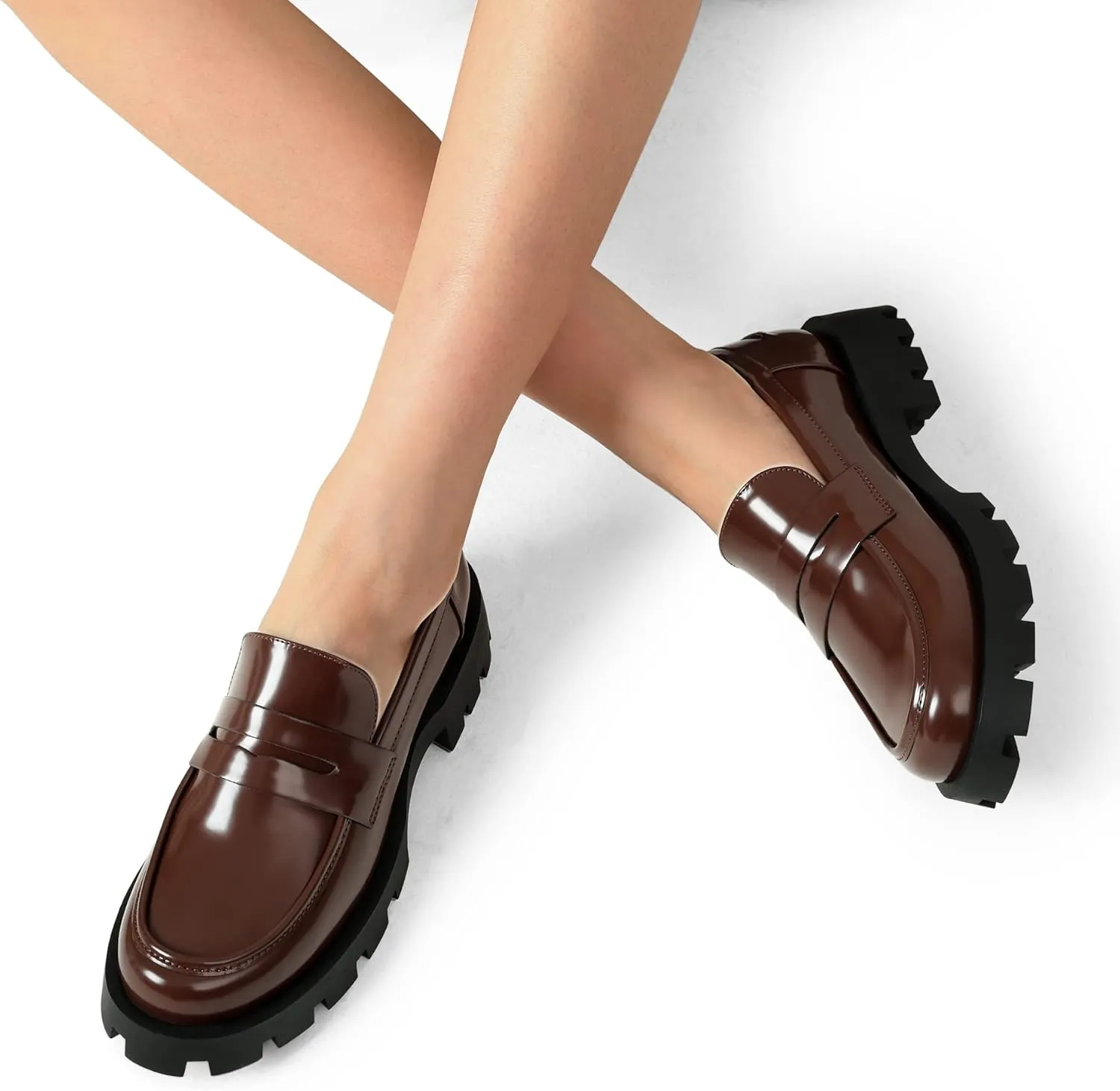 DREAM PAIRS Womens Loafers, Lug Sole Slip On Platform Chunky Penny Loafers for Women Dressy and Work, Business Casual Shoes for Women