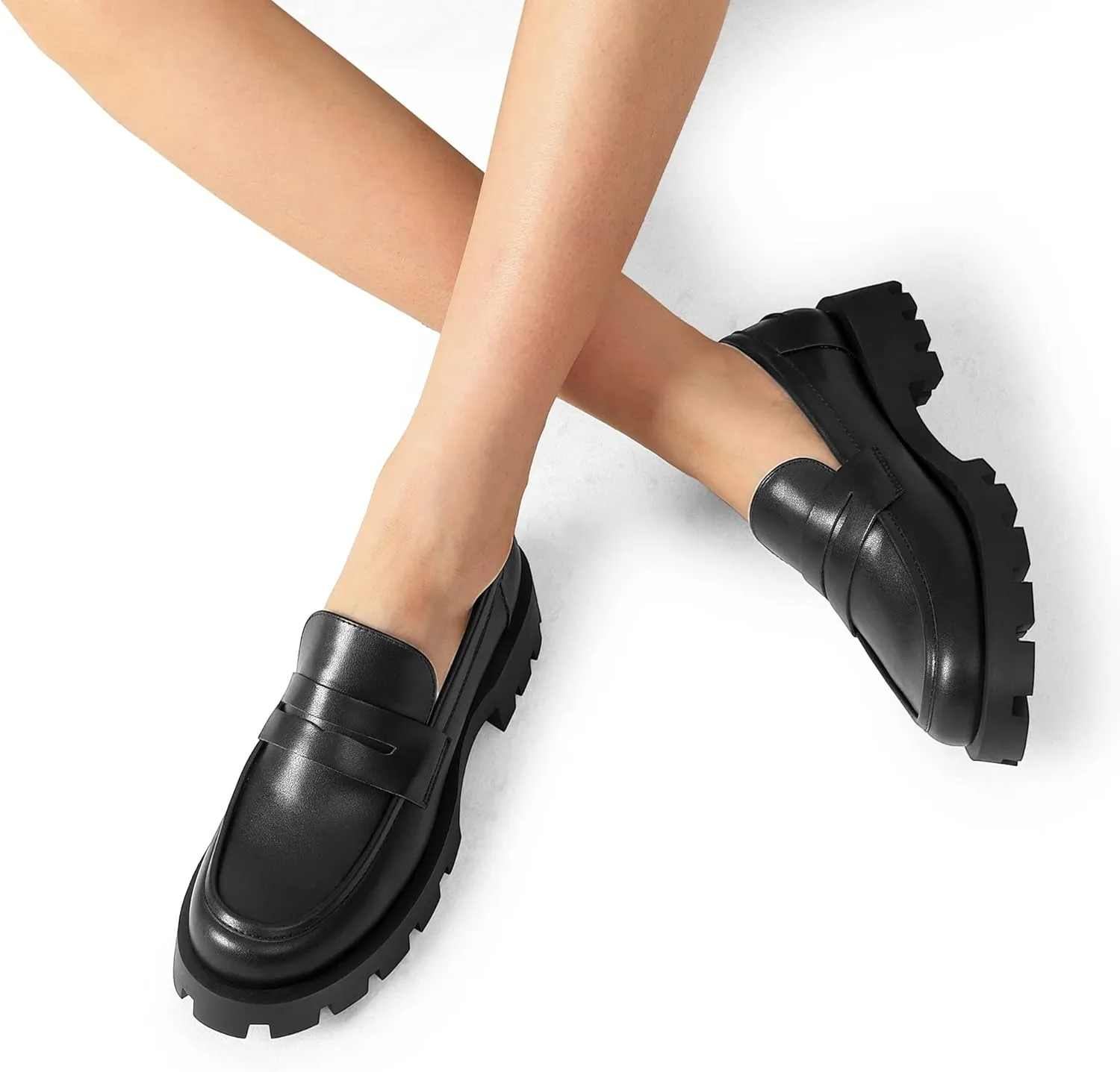 DREAM PAIRS Womens Loafers, Lug Sole Slip On Platform Chunky Penny Loafers for Women Dressy and Work, Business Casual Shoes for Women