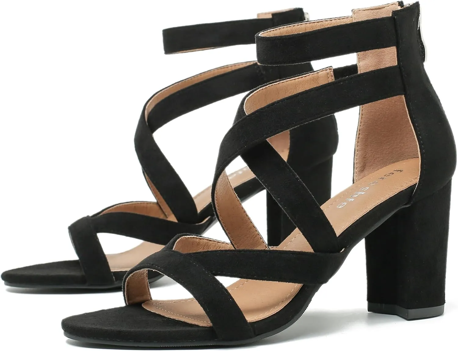 fereshte Womens Chunky Strappy Sandal Hollow Out High Heeled Gladiator Zip Up Sandals