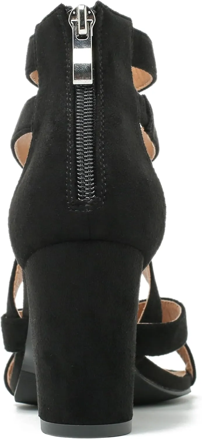 fereshte Womens Chunky Strappy Sandal Hollow Out High Heeled Gladiator Zip Up Sandals