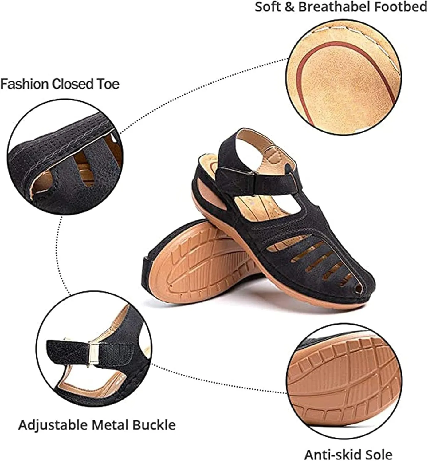 FFMA Women Summer Sandals Shoes Wedges Ankle Buckle Flip Flops Orthopedic Sandals Fashion Sandal Causal Comfortable Round Toe Gladiator Outdoor Shoes