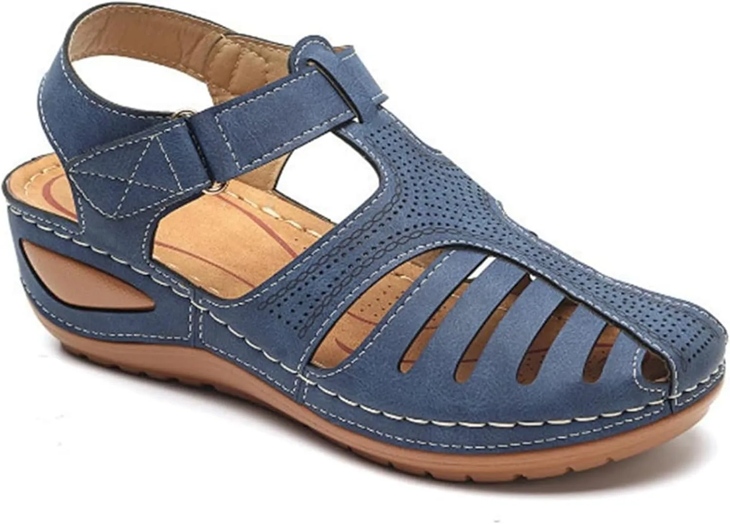 FFMA Women Summer Sandals Shoes Wedges Ankle Buckle Flip Flops Orthopedic Sandals Fashion Sandal Causal Comfortable Round Toe Gladiator Outdoor Shoes