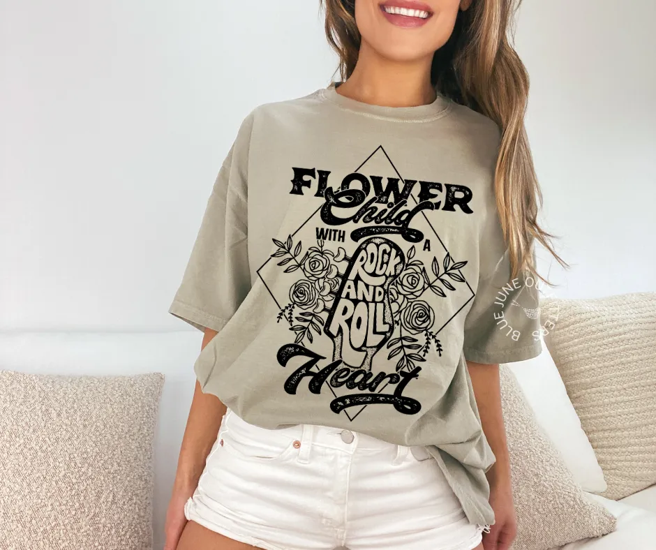 Flower Child With a Rock n' Roll Heart | Boho Comfort Colors Tee
