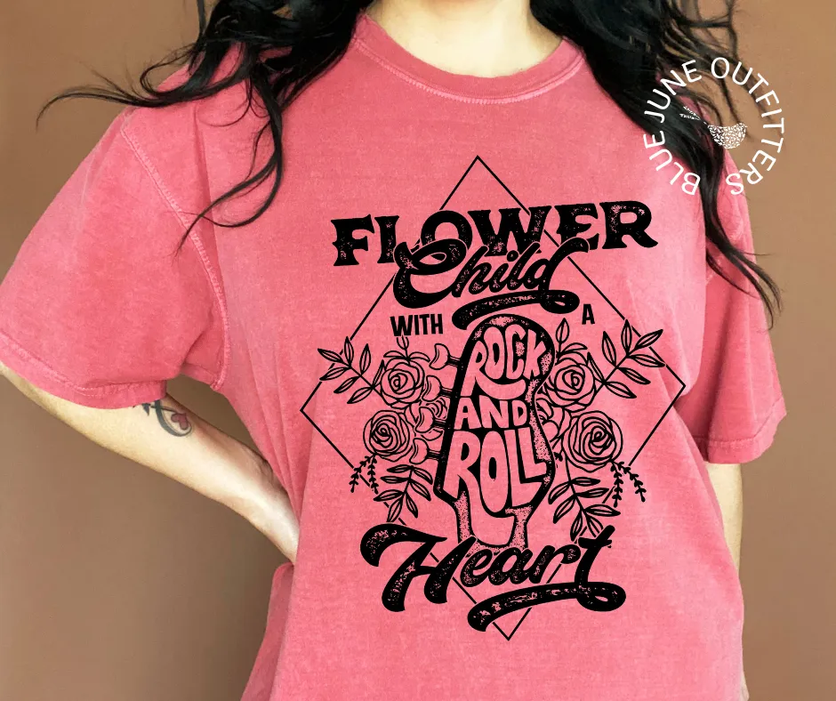 Flower Child With a Rock n' Roll Heart | Boho Comfort Colors Tee
