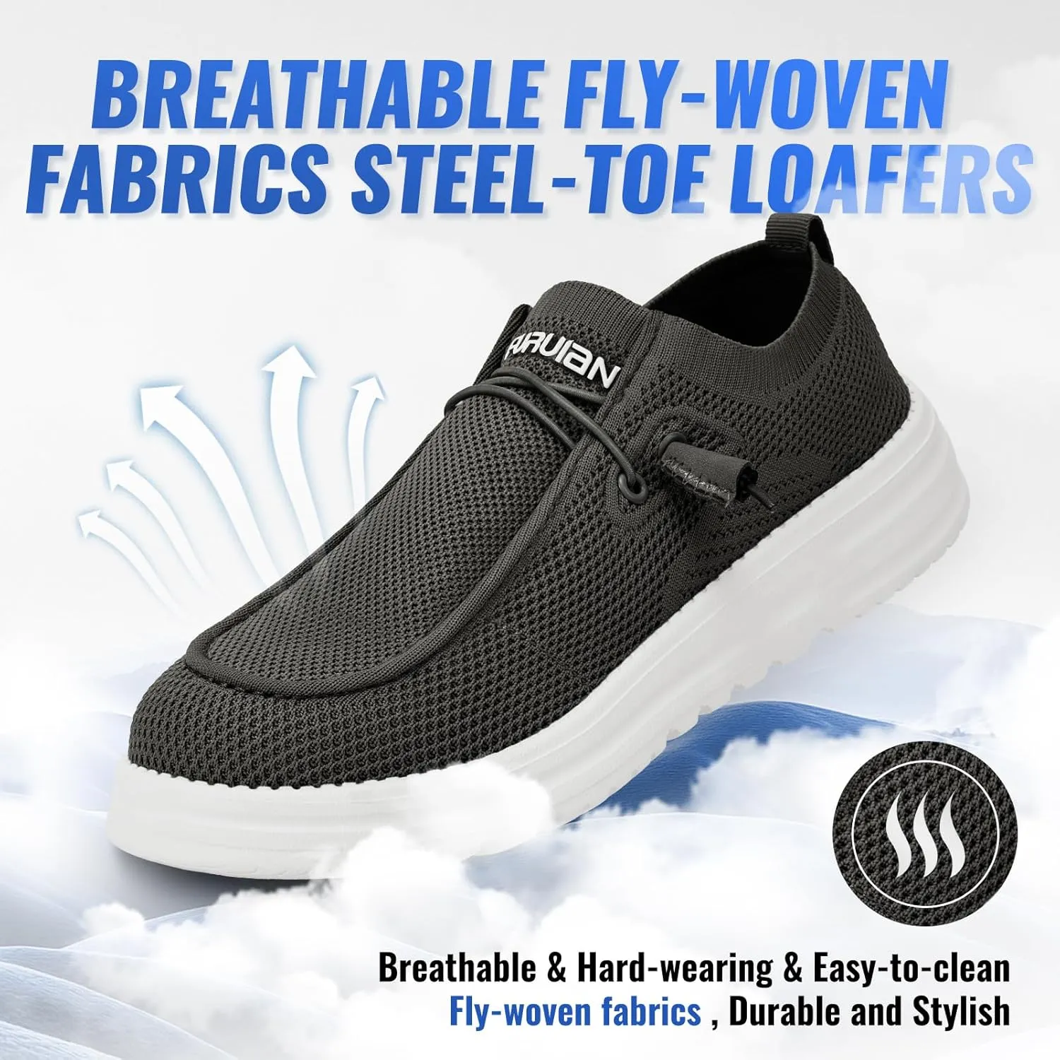 Furuian Slip On Steel Toe Shoes for Men Safety Steel Toe Loafers Comfortable Mens Slip On Work Shoes Lightweight Work Safety Footwear