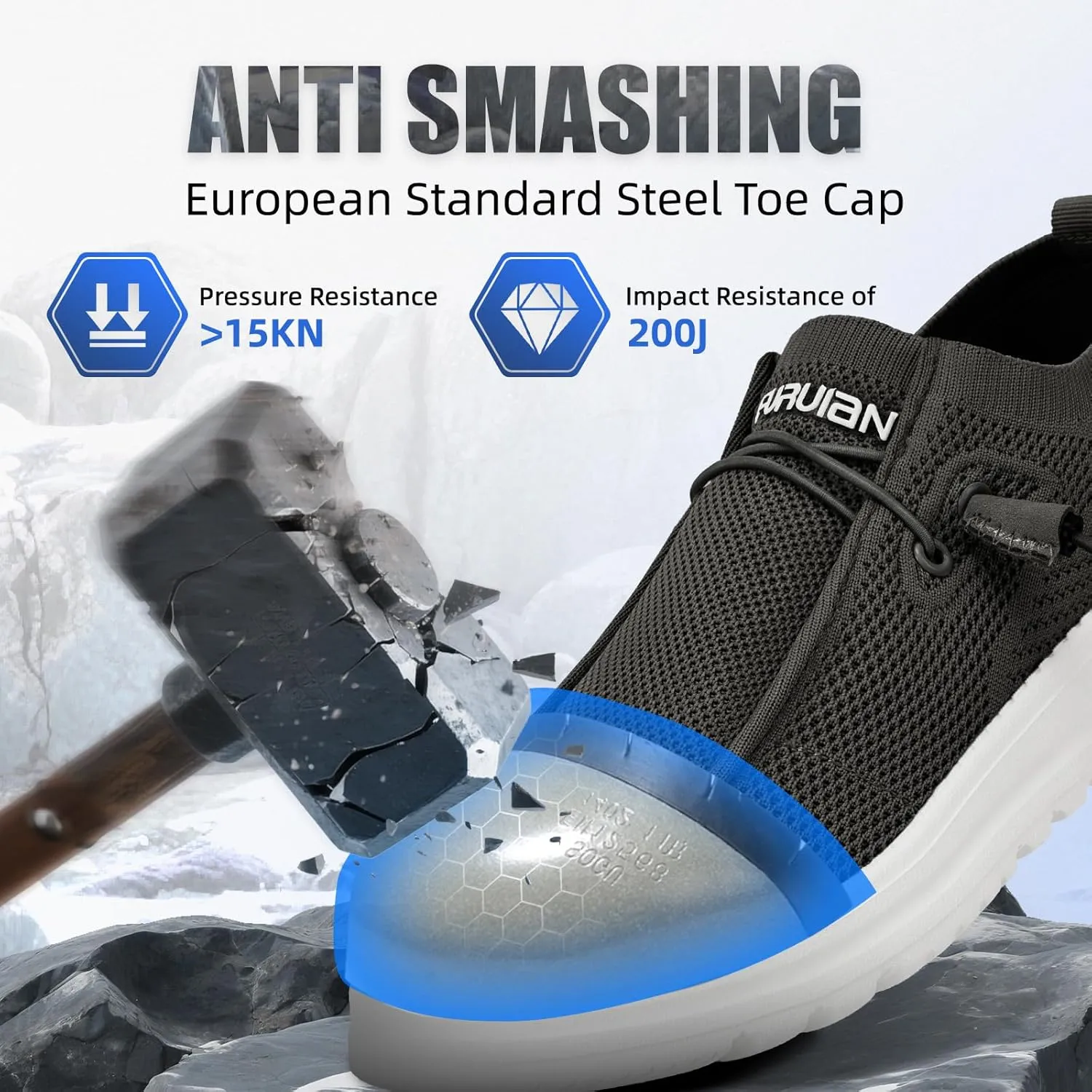 Furuian Slip On Steel Toe Shoes for Men Safety Steel Toe Loafers Comfortable Mens Slip On Work Shoes Lightweight Work Safety Footwear