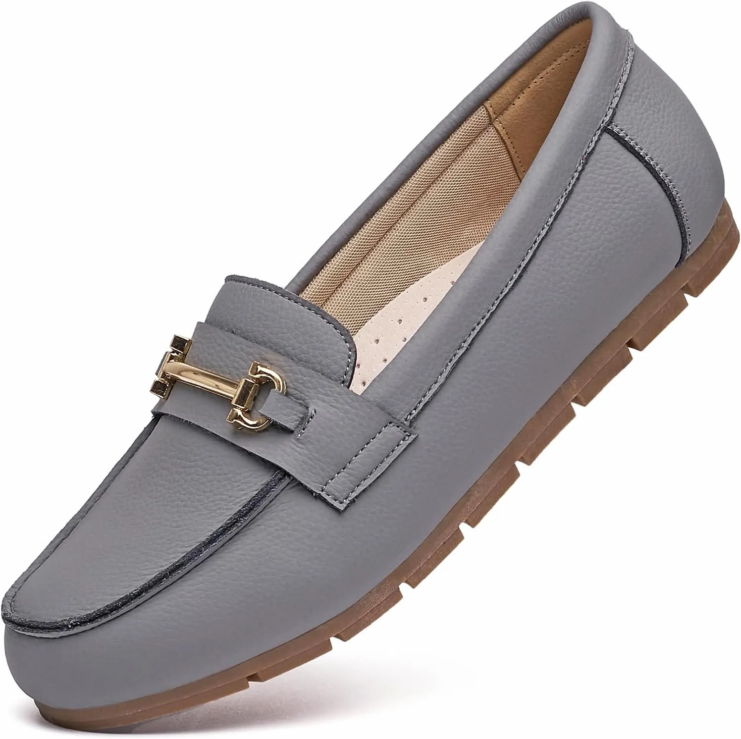 Genuine Leather Loafers for Women Driving Moccasins Business Casual Work Shoes Comfortable & Lightweight Womens Dress Flats Slip On Shoes