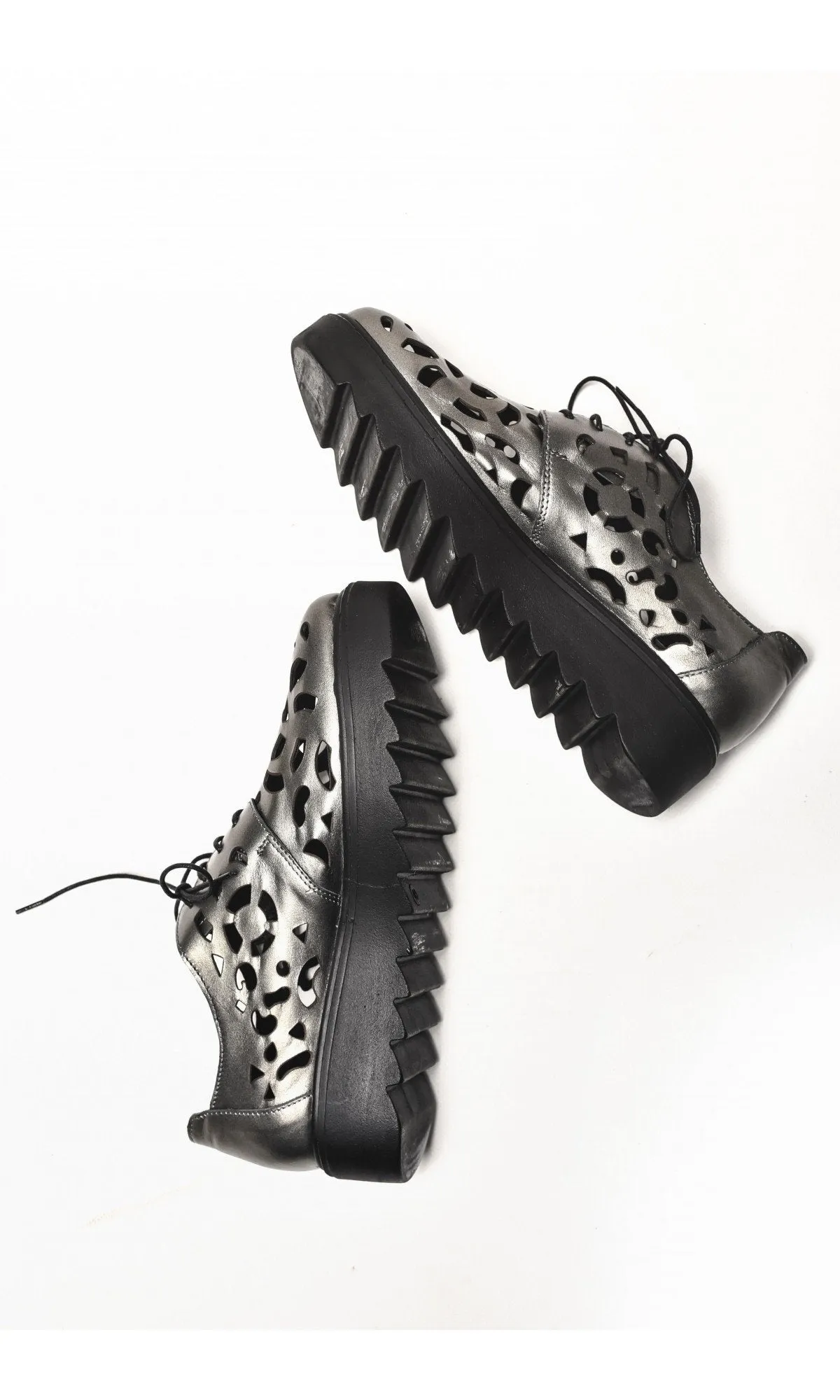 Genuine Leather Silver Grey Perforated Shoes