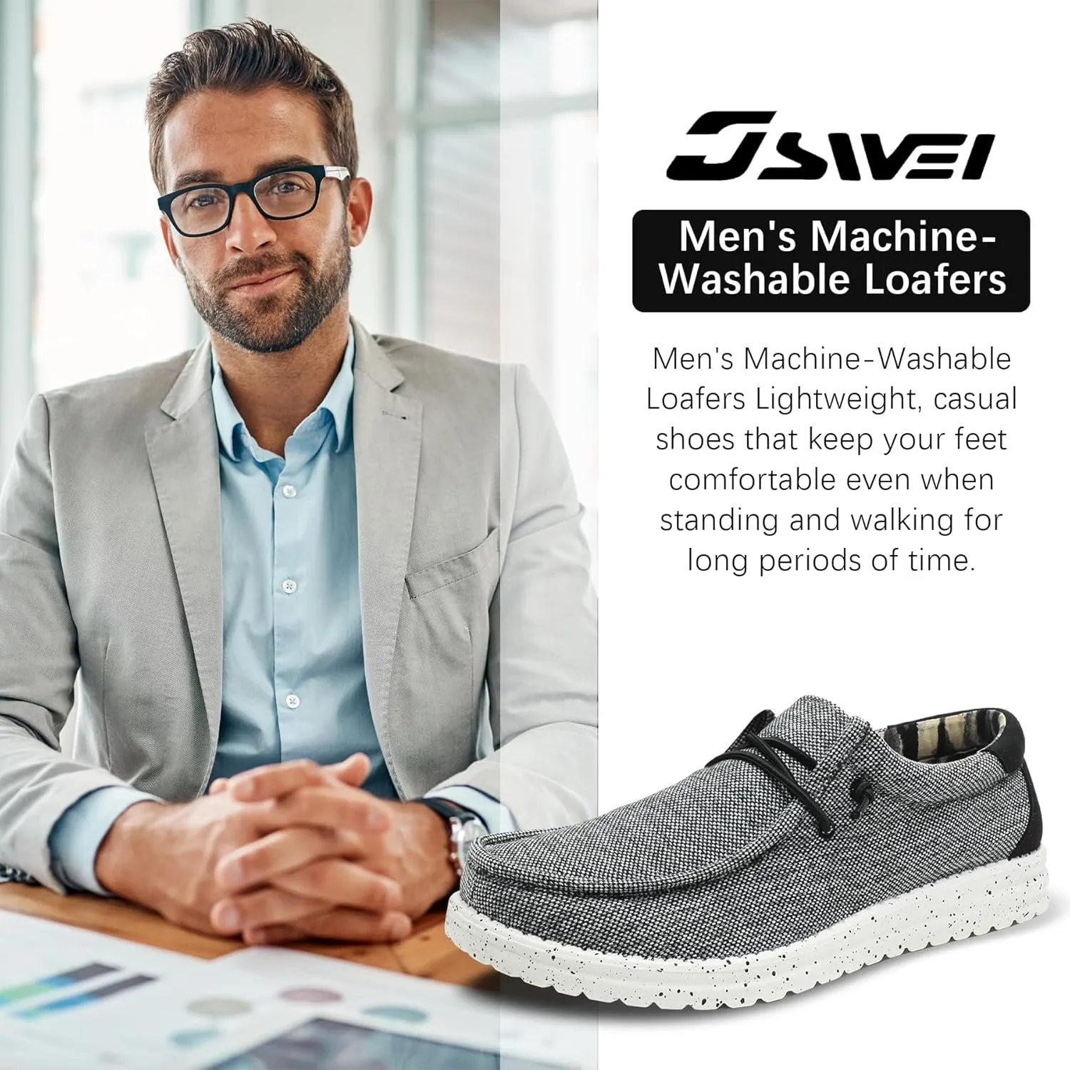 JSWEI Men's Machine-Washable Lace Up Loafers Casual Slip-On Shoes Lightweight Comfortable Soft Sole WalkingTraveling, Beach, Gifts for Men Shoes Loafers Stretch