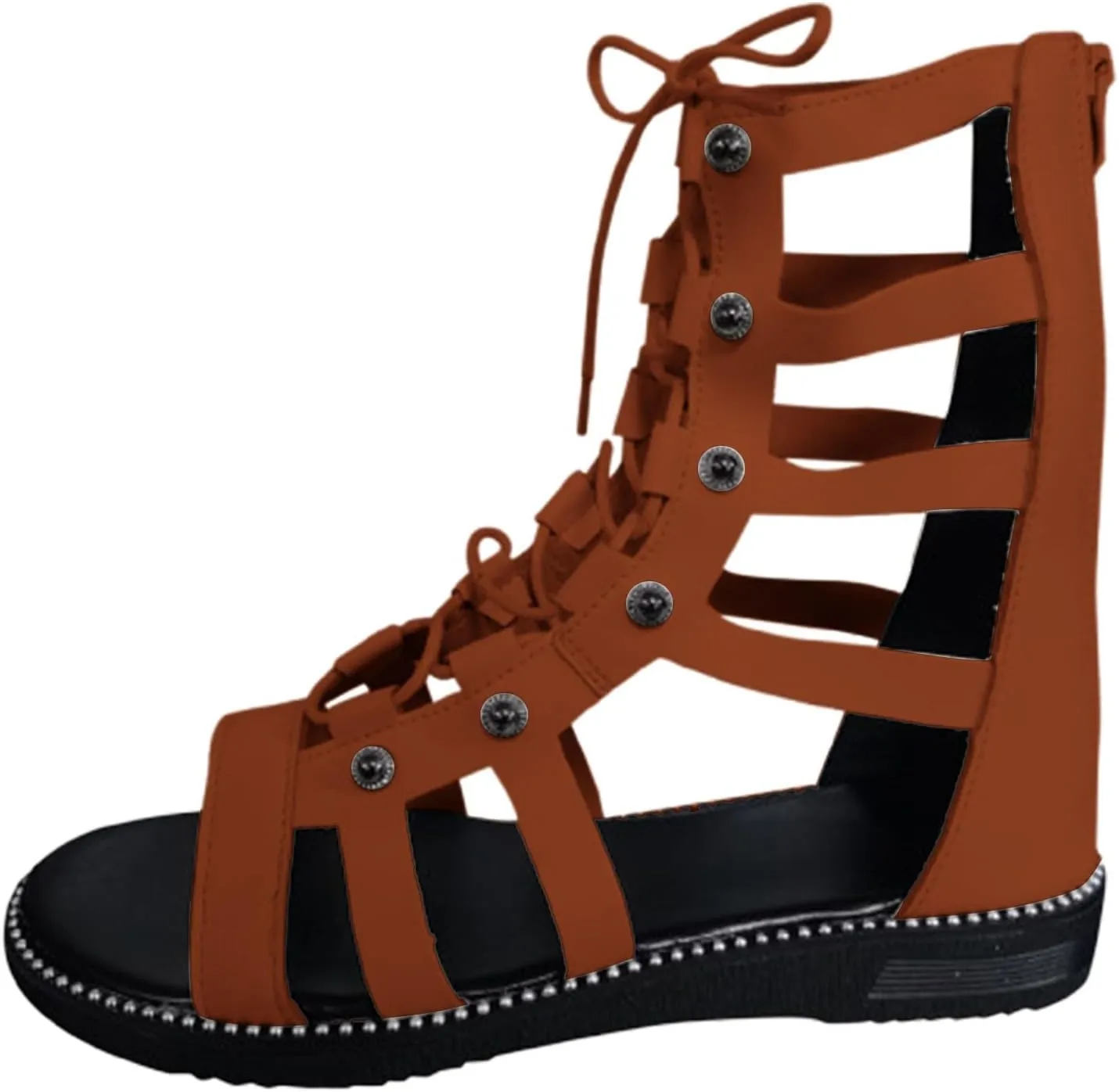Knee High Gladiator Sandals for Women Lace Up Roman Sandals Summer Dressy Slip On Dress Shoes Comfortable Open Toe Beach Shoes