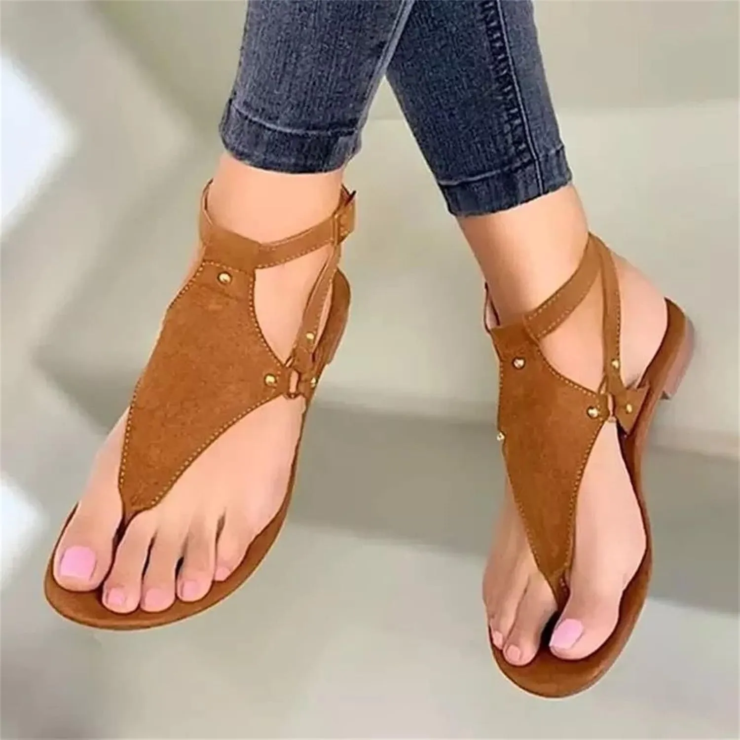Ladmiple Sandals for Women Dressy,Womens Summer Comfy Flip Flops Gladiator Strappy Sandal Casual Roman Beach Flat Shoes