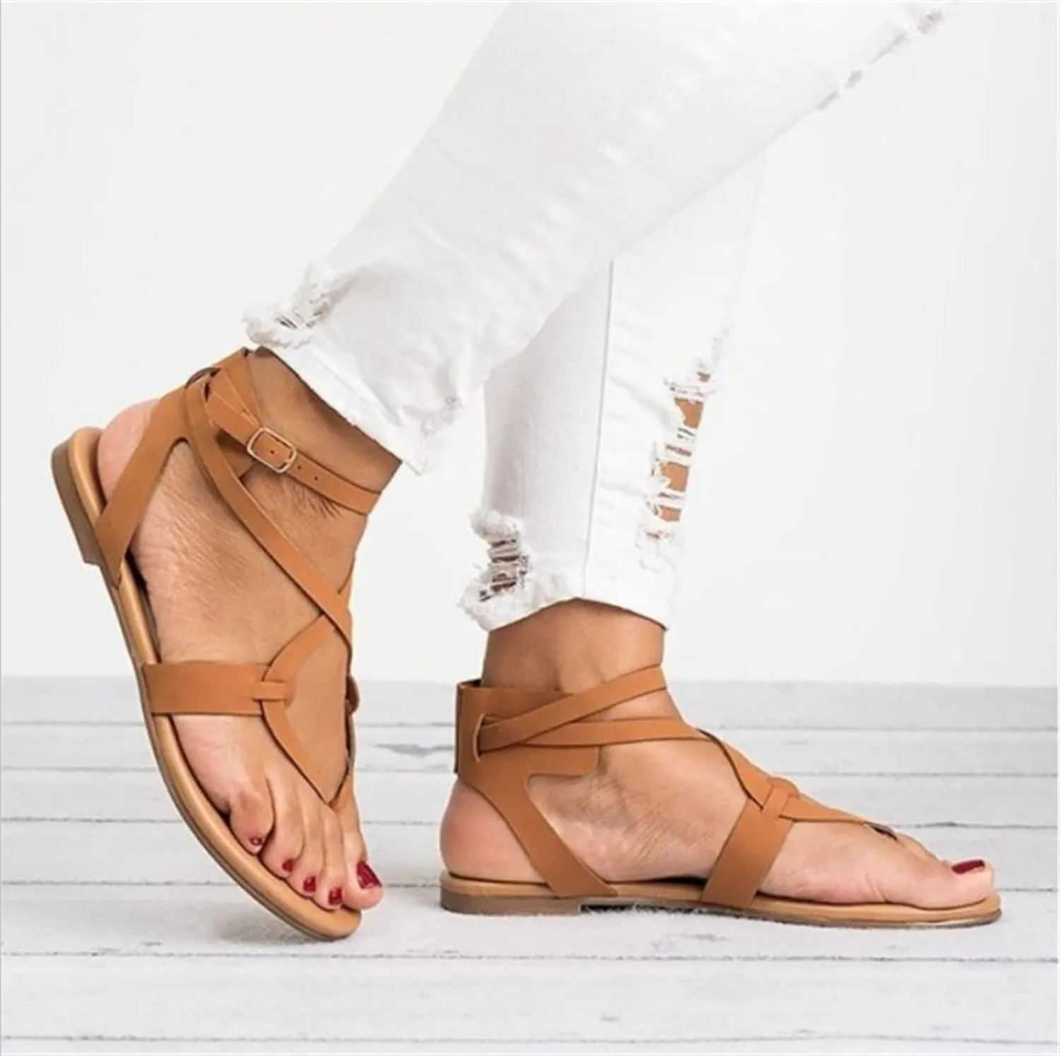 Ladmiple Sandals for Women Dressy,Womens Summer Fashion Flip Flops Gladiator Strappy Sandal Roman Casual Beach Flat Shoe