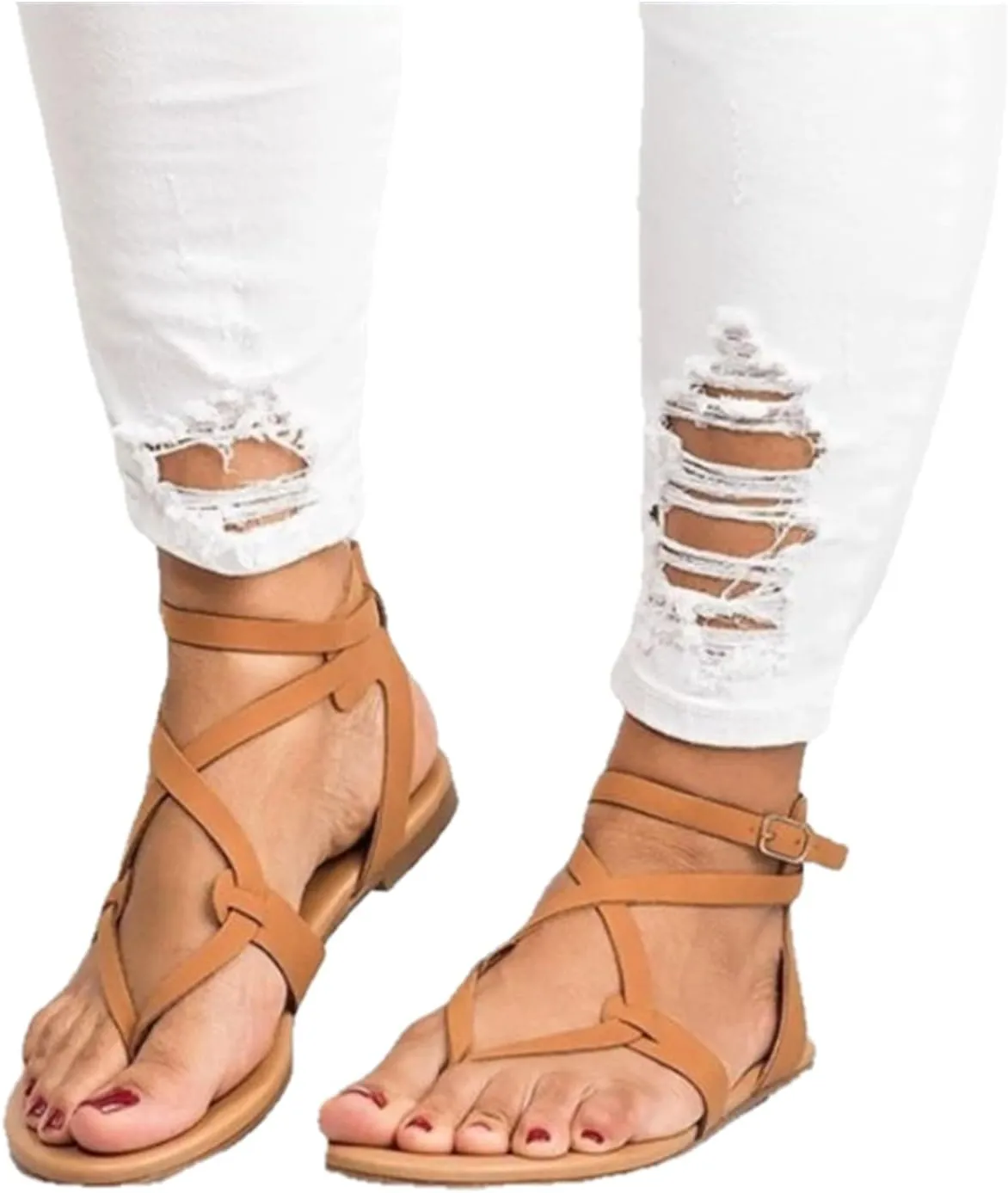 Ladmiple Sandals for Women Dressy,Womens Summer Fashion Flip Flops Gladiator Strappy Sandal Roman Casual Beach Flat Shoe