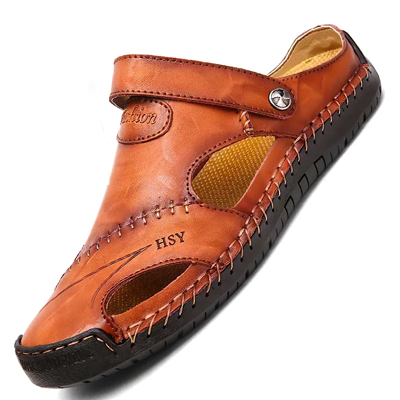 Leather Men's Soft Sandals / Summer Beach Slippers For Men / Genuine Leather Casual Moccasins