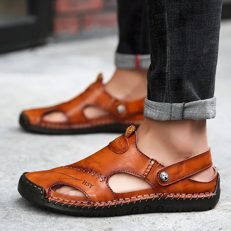 Leather Men's Soft Sandals / Summer Beach Slippers For Men / Genuine Leather Casual Moccasins