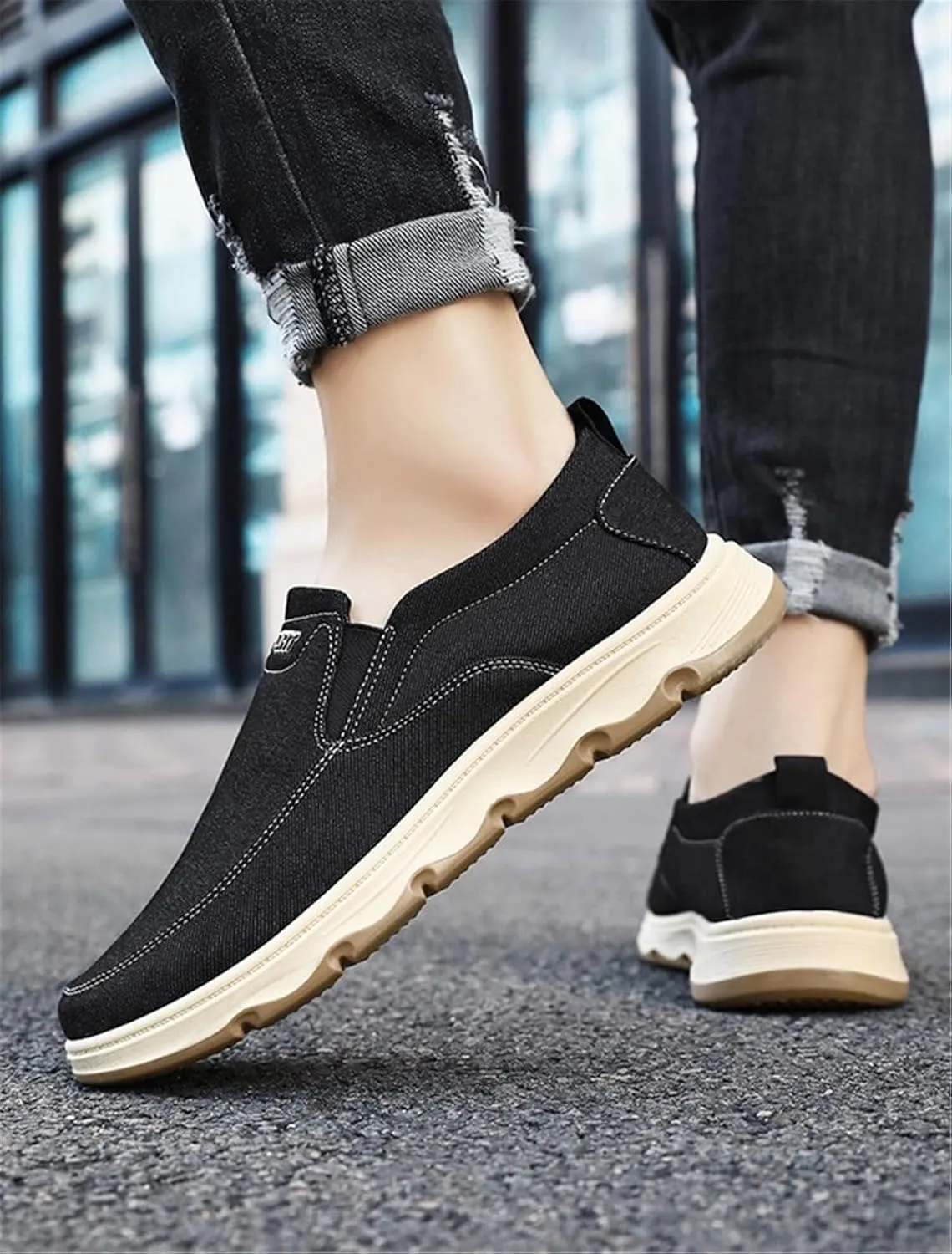 Mens Casual Slip On Shoes - Comfortable Canvas Loafers - Lightweight Boat Shoes for House Outdoor Driving Travel
