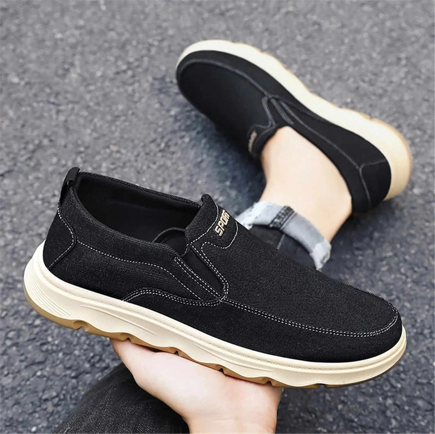 Mens Casual Slip On Shoes - Comfortable Canvas Loafers - Lightweight Boat Shoes for House Outdoor Driving Travel