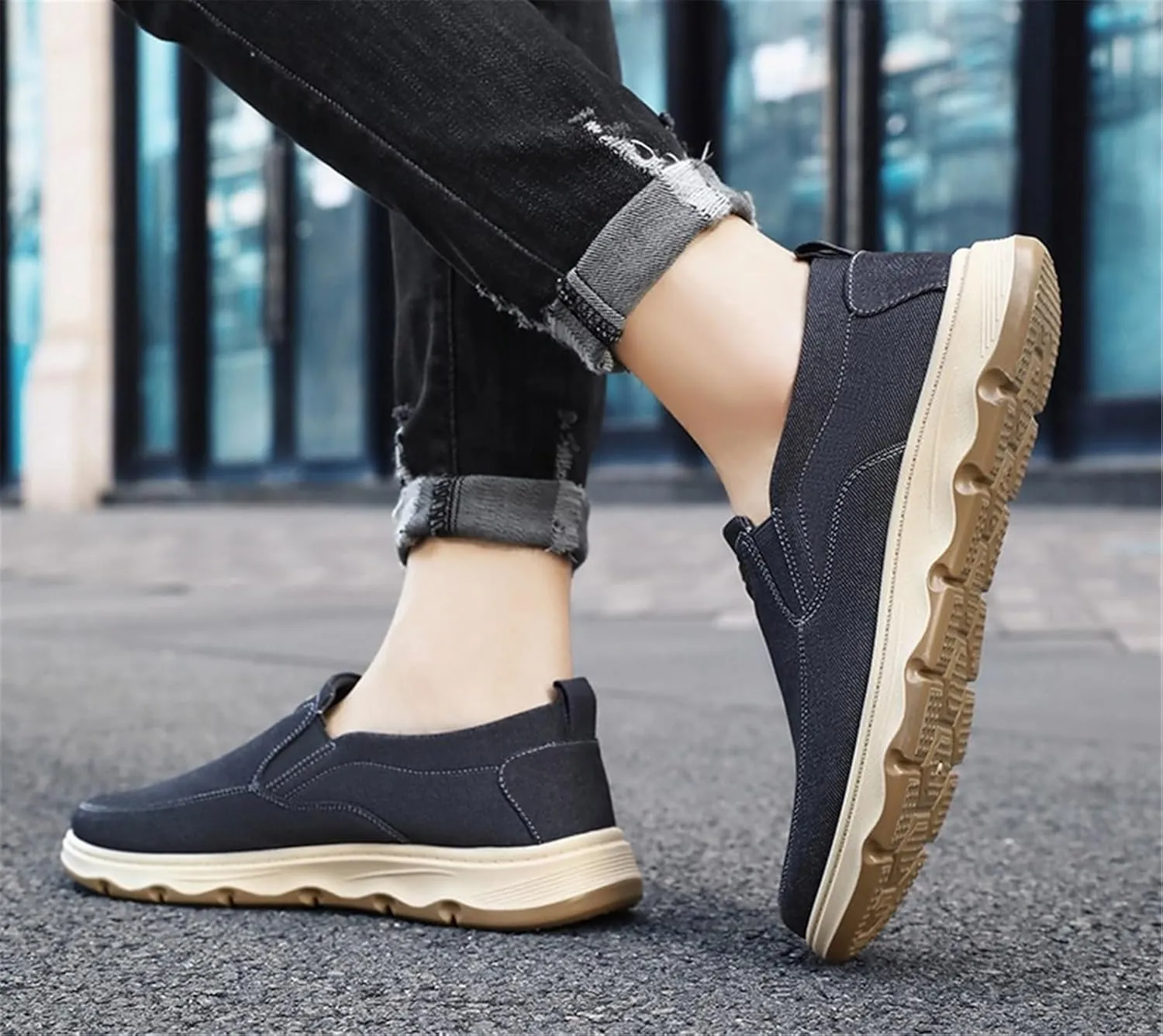 Mens Casual Slip On Shoes - Comfortable Canvas Loafers - Lightweight Boat Shoes for House Outdoor Driving Travel