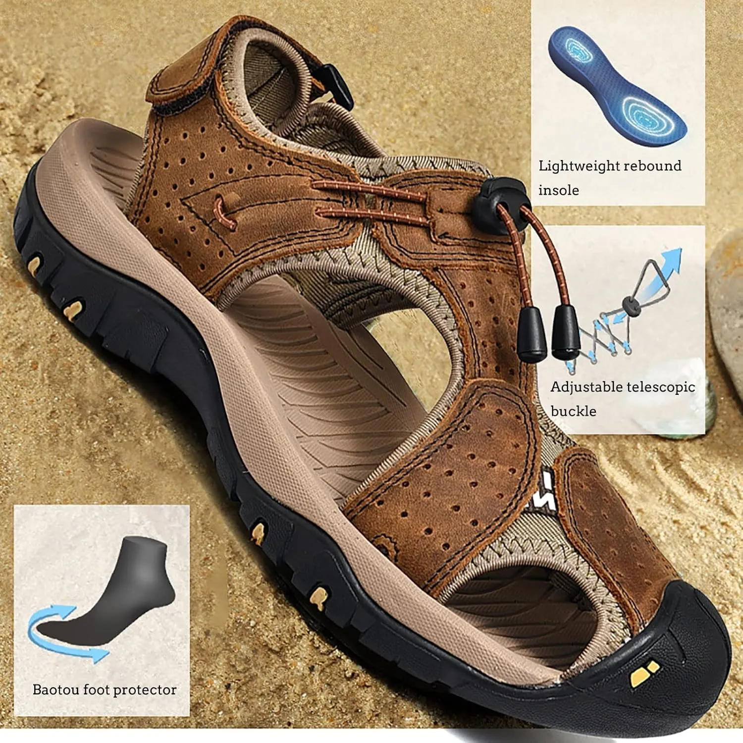 Men's Closed Toe Sandals Hiking Water Sport Athletic Beach Outdoor Shoes Comfortable Casual Summer Walking Sandal