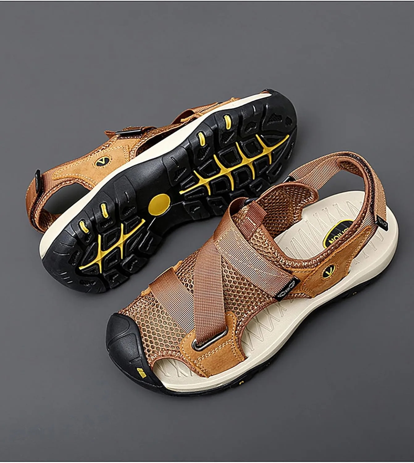 Mens Hiking Sandals Closed Toe Athletic Sport Sandals Leather Lightweight Walking Water Shoes