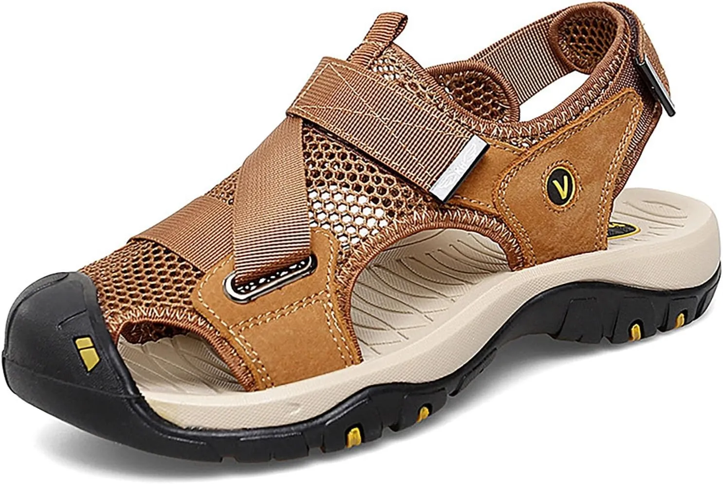 Mens Hiking Sandals Closed Toe Athletic Sport Sandals Leather Lightweight Walking Water Shoes