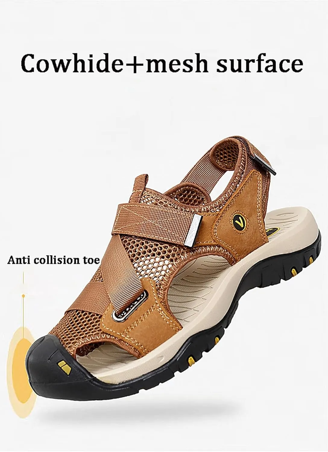 Mens Hiking Sandals Closed Toe Athletic Sport Sandals Leather Lightweight Walking Water Shoes