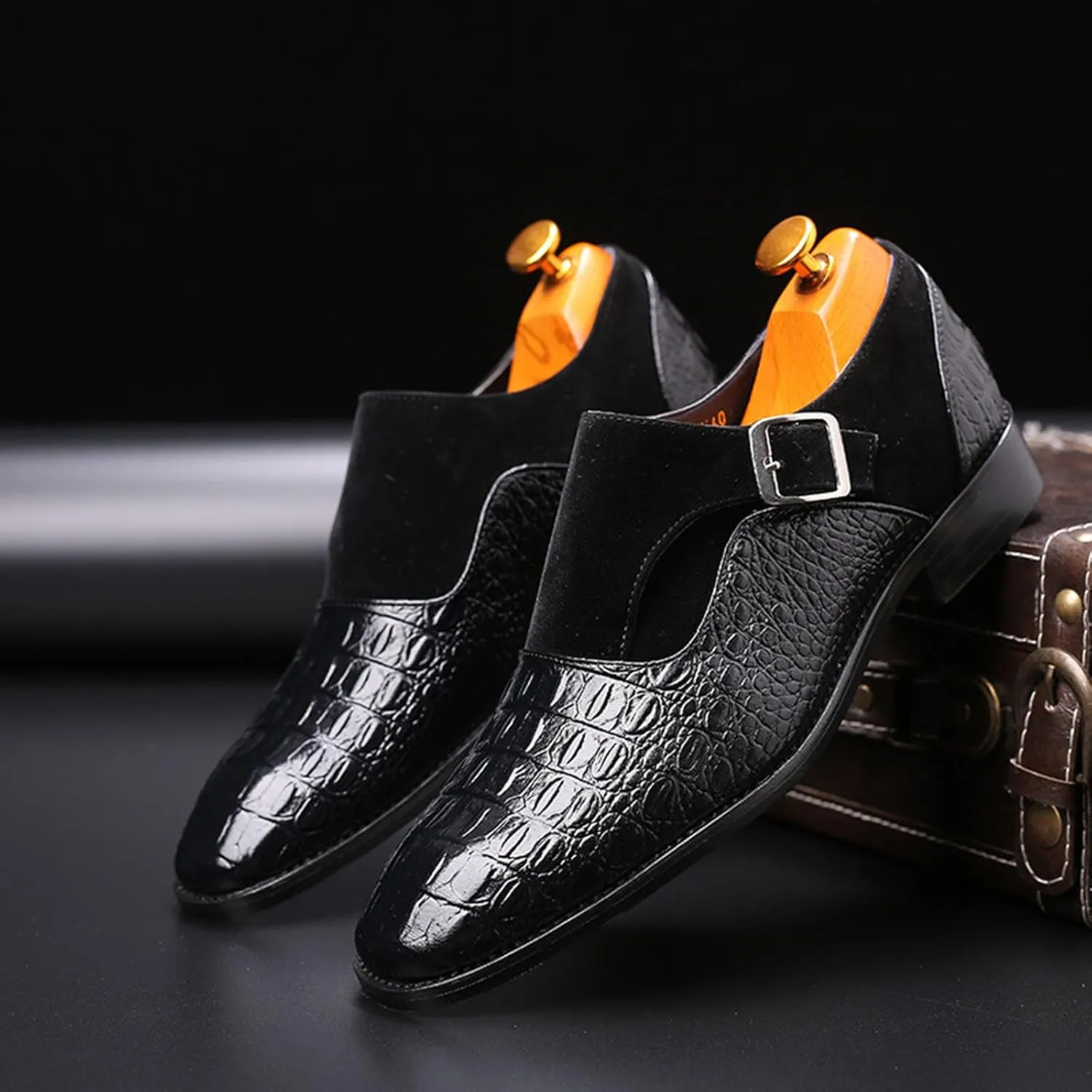 Men's Loafers Dress Shoes Slip-On Formal Crocodile Print Tuxedo Suit Shoes