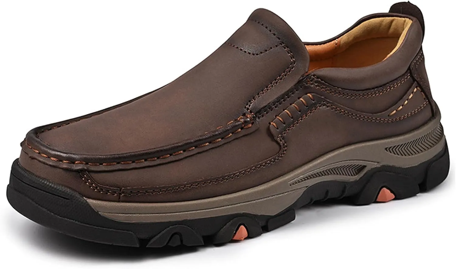Men's Slip On Leather Shoes, Walking Loafers Lightweight Casual Sneakers, Outdoor Comfortable Hiking Shoes, for Travel, Camping, Running