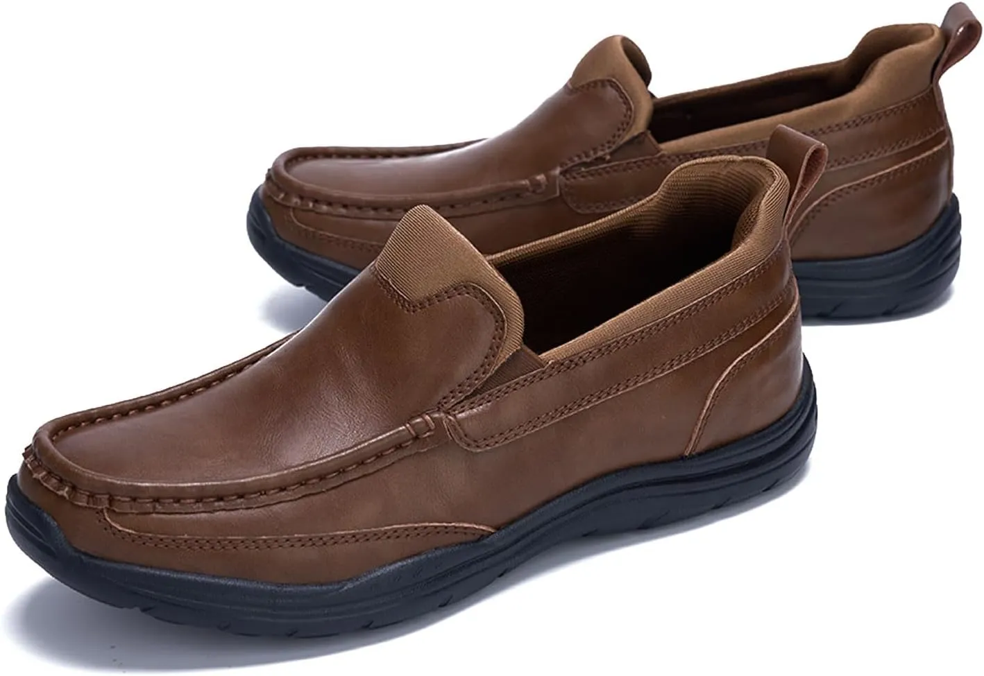 Mens Slip On Loafers Casual Hands Free Slip in Shoes Step in Walking Leather Shoes for Men with Breathable Comfort
