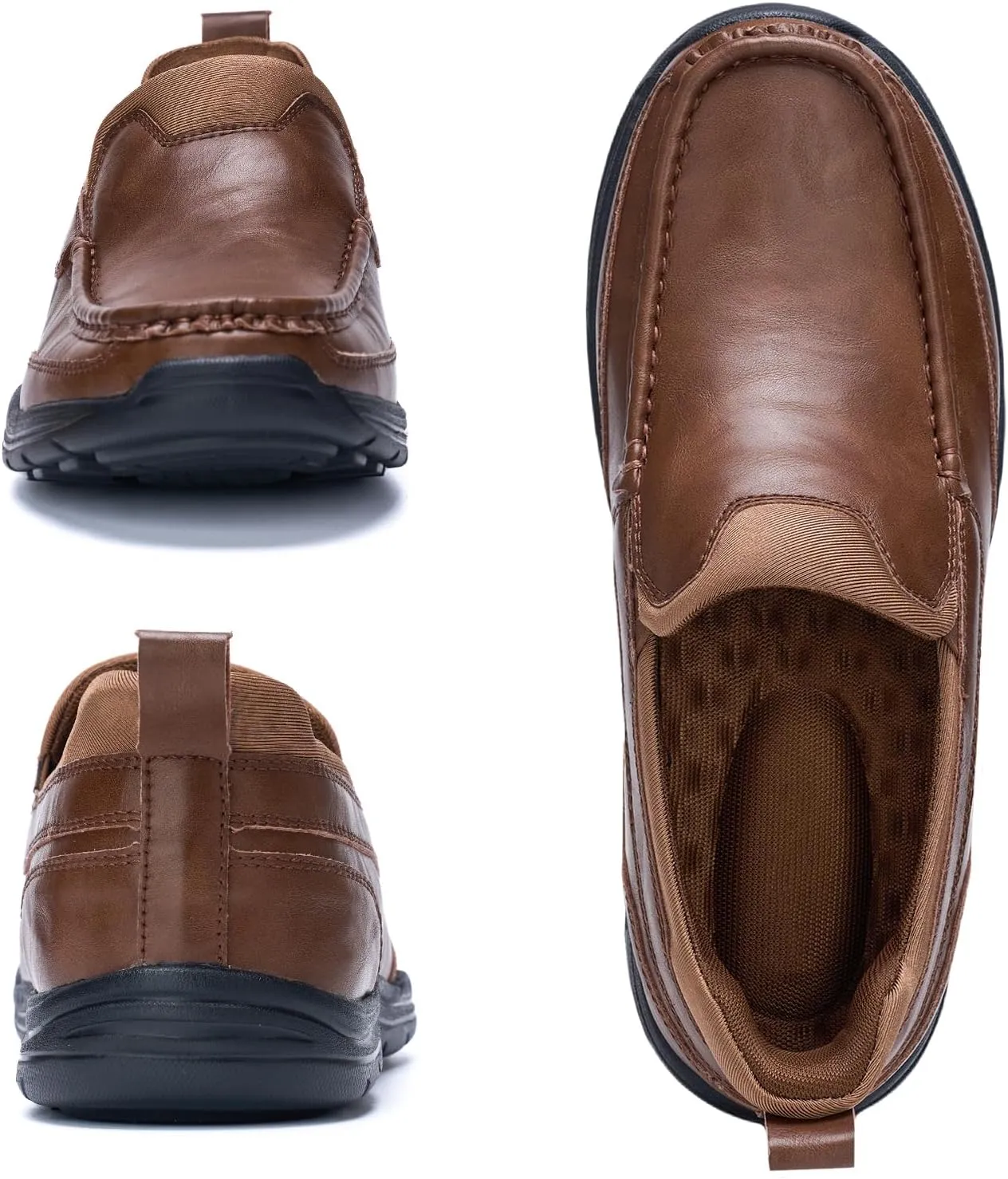 Mens Slip On Loafers Casual Hands Free Slip in Shoes Step in Walking Leather Shoes for Men with Breathable Comfort