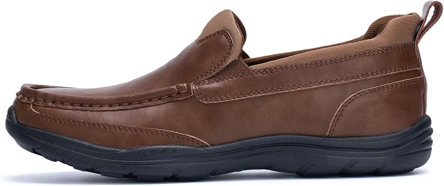 Mens Slip On Loafers Casual Hands Free Slip in Shoes Step in Walking Leather Shoes for Men with Breathable Comfort