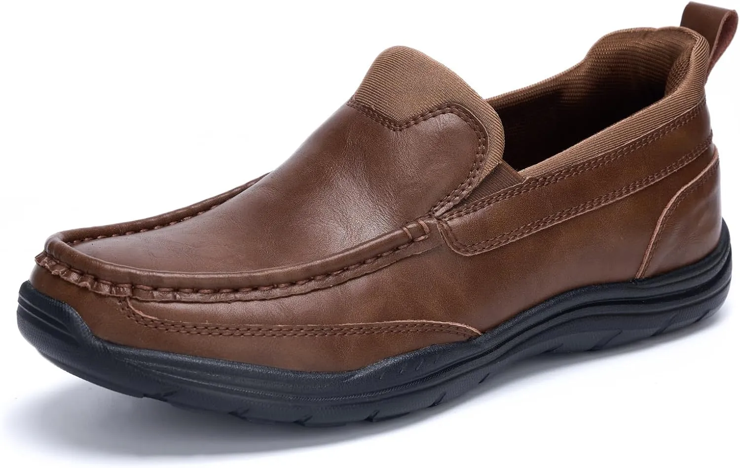 Mens Slip On Loafers Casual Hands Free Slip in Shoes Step in Walking Leather Shoes for Men with Breathable Comfort