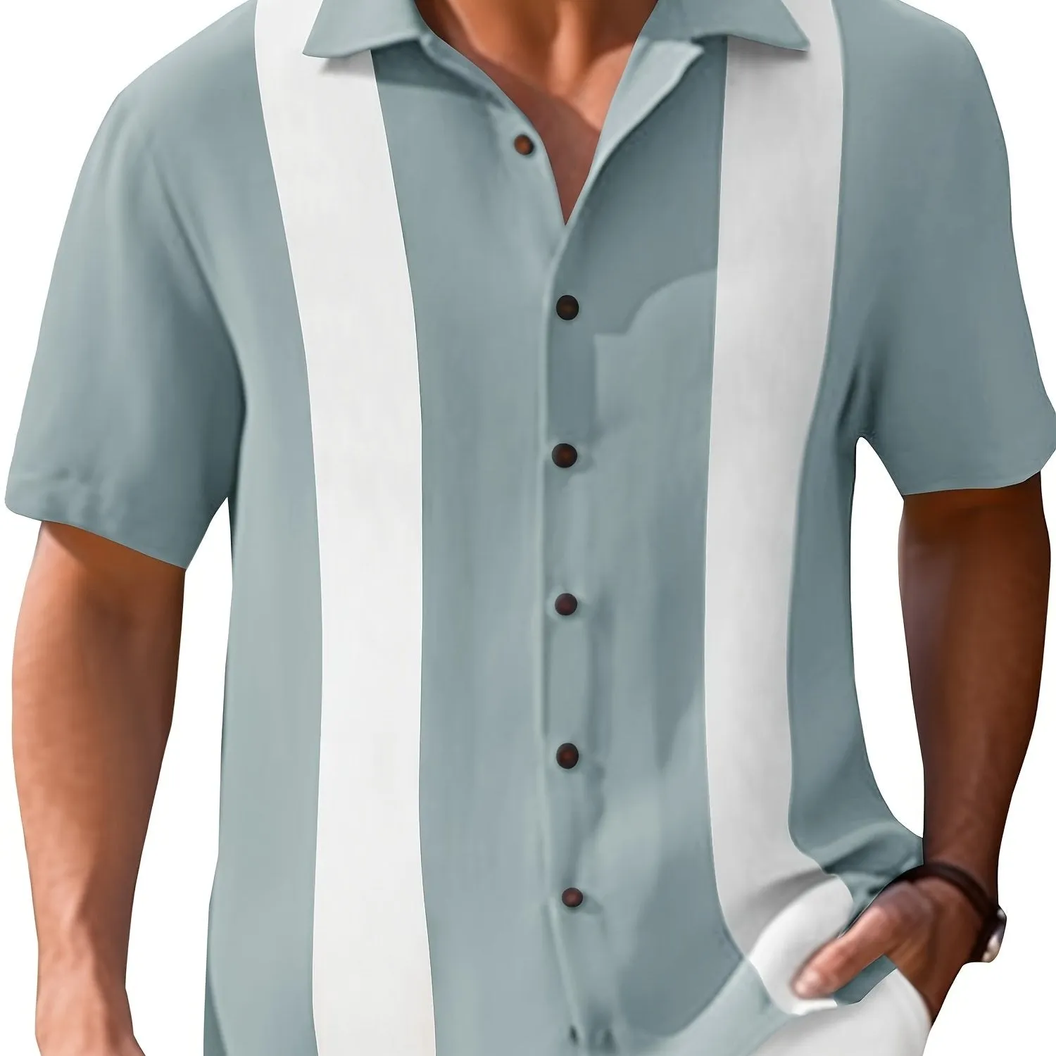 Men's Vintage Bowling Short Sleeve Button -Up Shirt - Guayabera Beach Shirts
