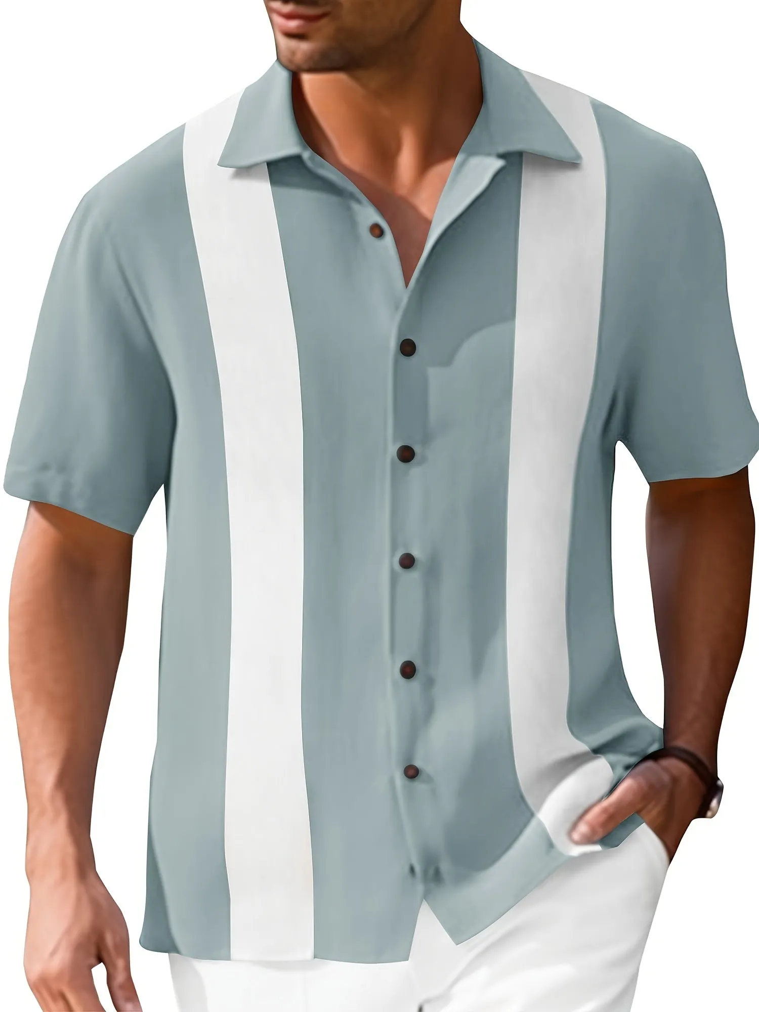Men's Vintage Bowling Short Sleeve Button -Up Shirt - Guayabera Beach Shirts
