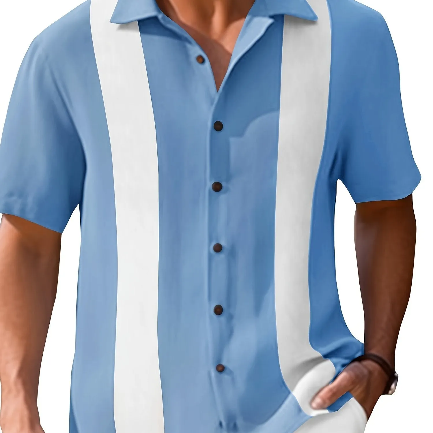 Men's Vintage Bowling Short Sleeve Button -Up Shirt - Guayabera Beach Shirts