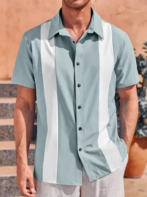 Men's Vintage Bowling Short Sleeve Button -Up Shirt - Guayabera Beach Shirts