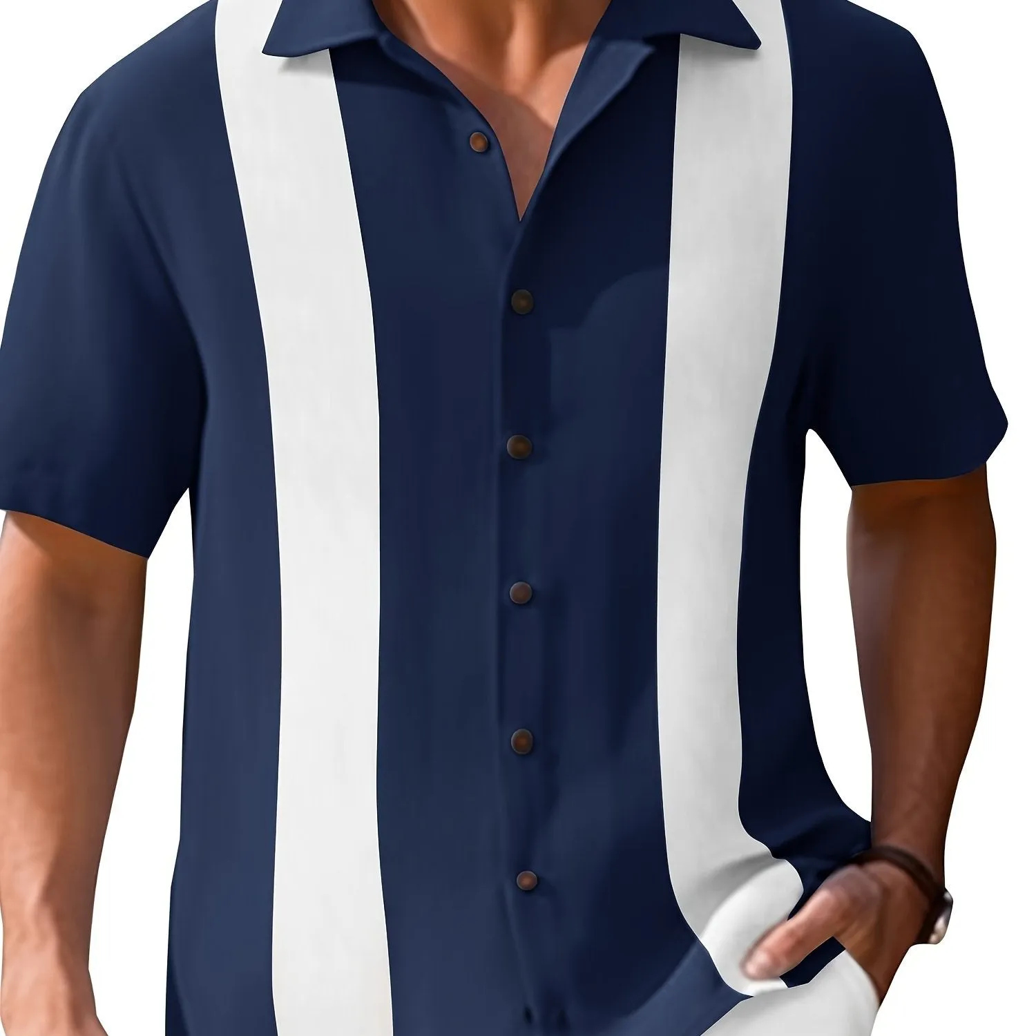 Men's Vintage Bowling Short Sleeve Button -Up Shirt - Guayabera Beach Shirts