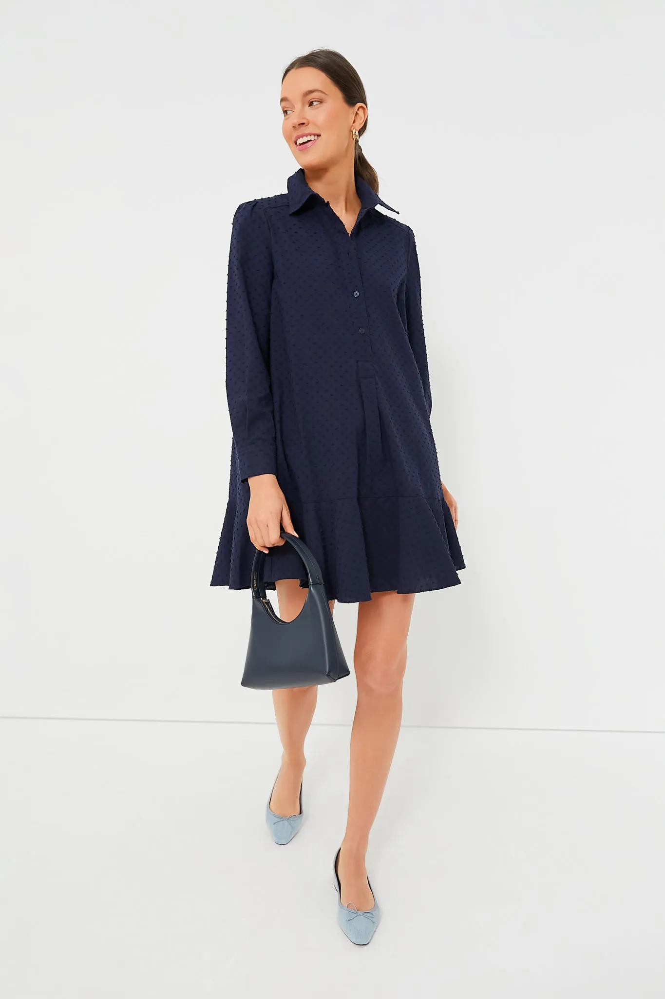 Navy Swiss Dot Callahan Shirt Dress
